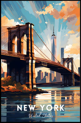 Brooklyn Bridge Sunset Cityscape Poster Modern Wall Art