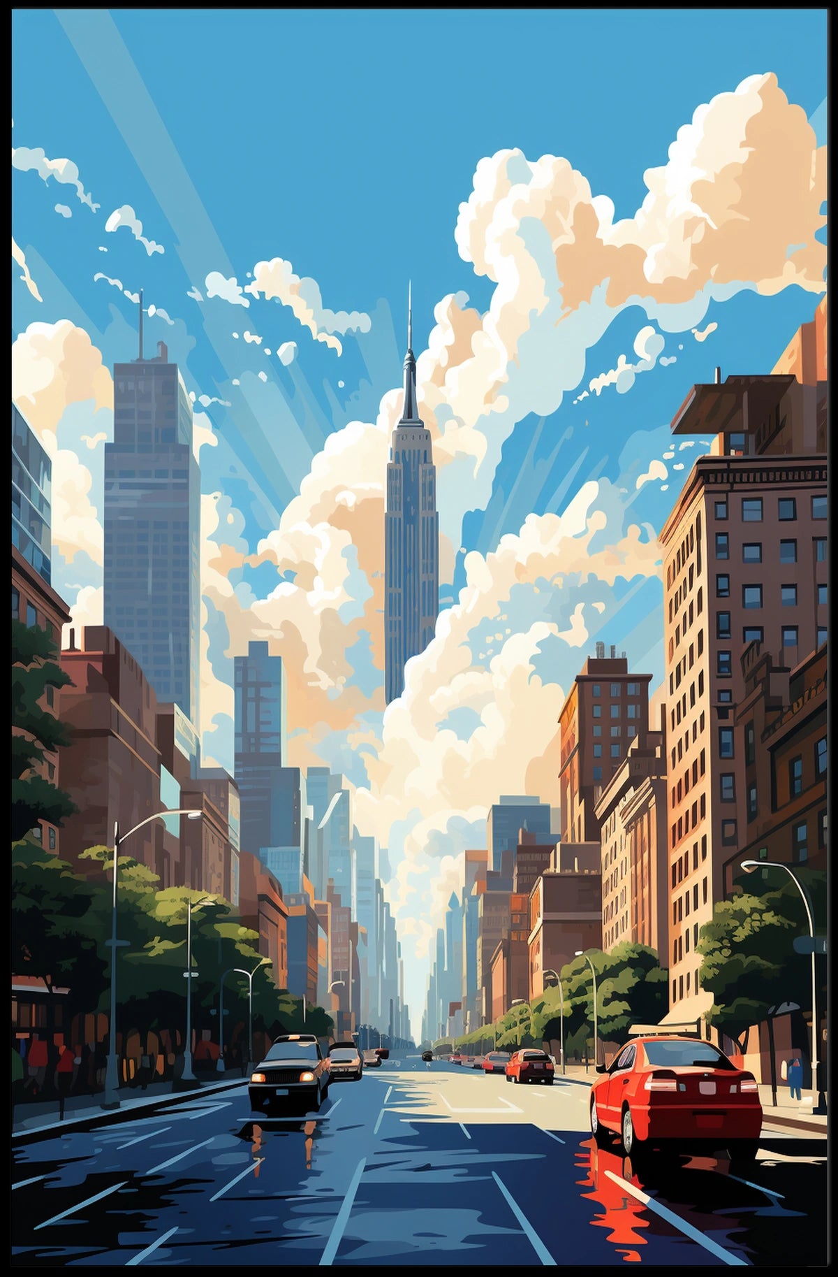 Lively Urban New York Scene Travel Poster