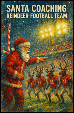 Santa's Reindeer Football Team Christmas Poster
