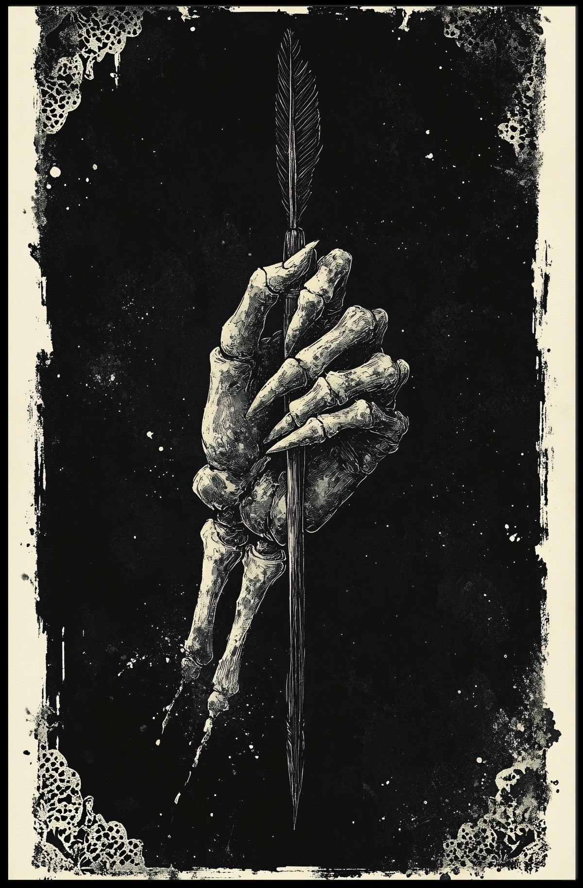 Eerie Dark Skeleton Hand with Arrow Art Print Poster