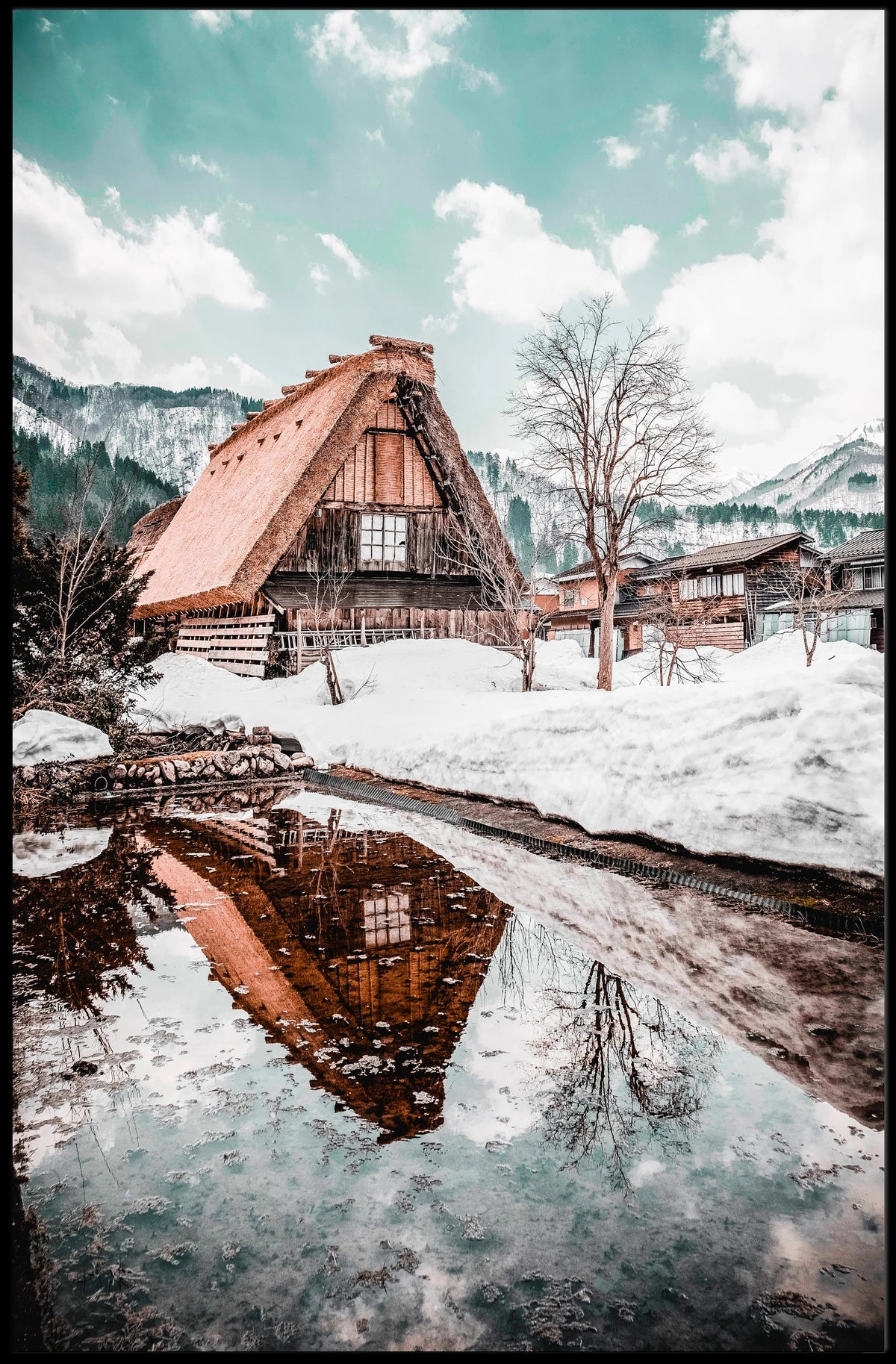 Winter Serenity In A Traditional Village Poster