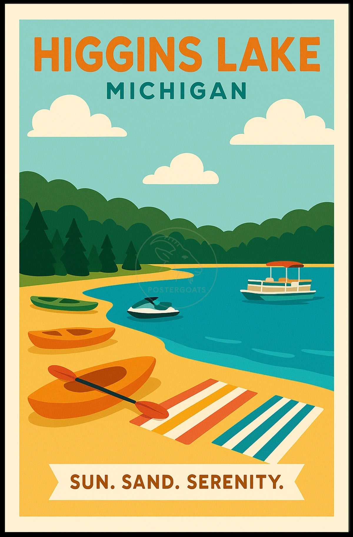 Higgins Lake Getaway: Modern Travel Poster