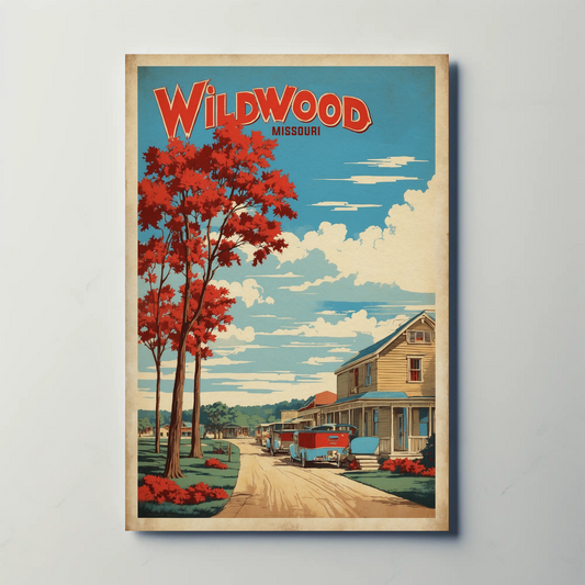 Wildwood Missouri Rustic Village Drive Vintage Travel Poster