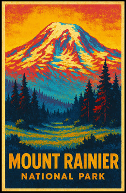 Mount Rainier Wanderer Vintage Travel Poster