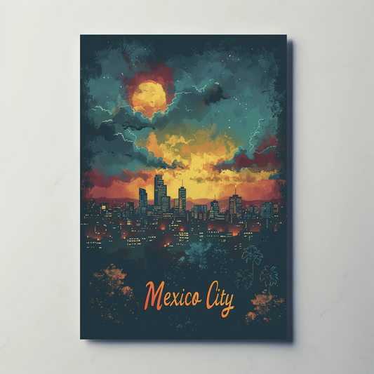 Mexico City Colorful Urban Vintage Travel Poster