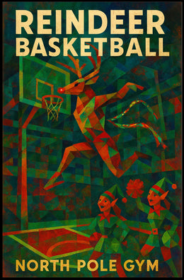 Reindeer Basketball At North Pole Gym Poster