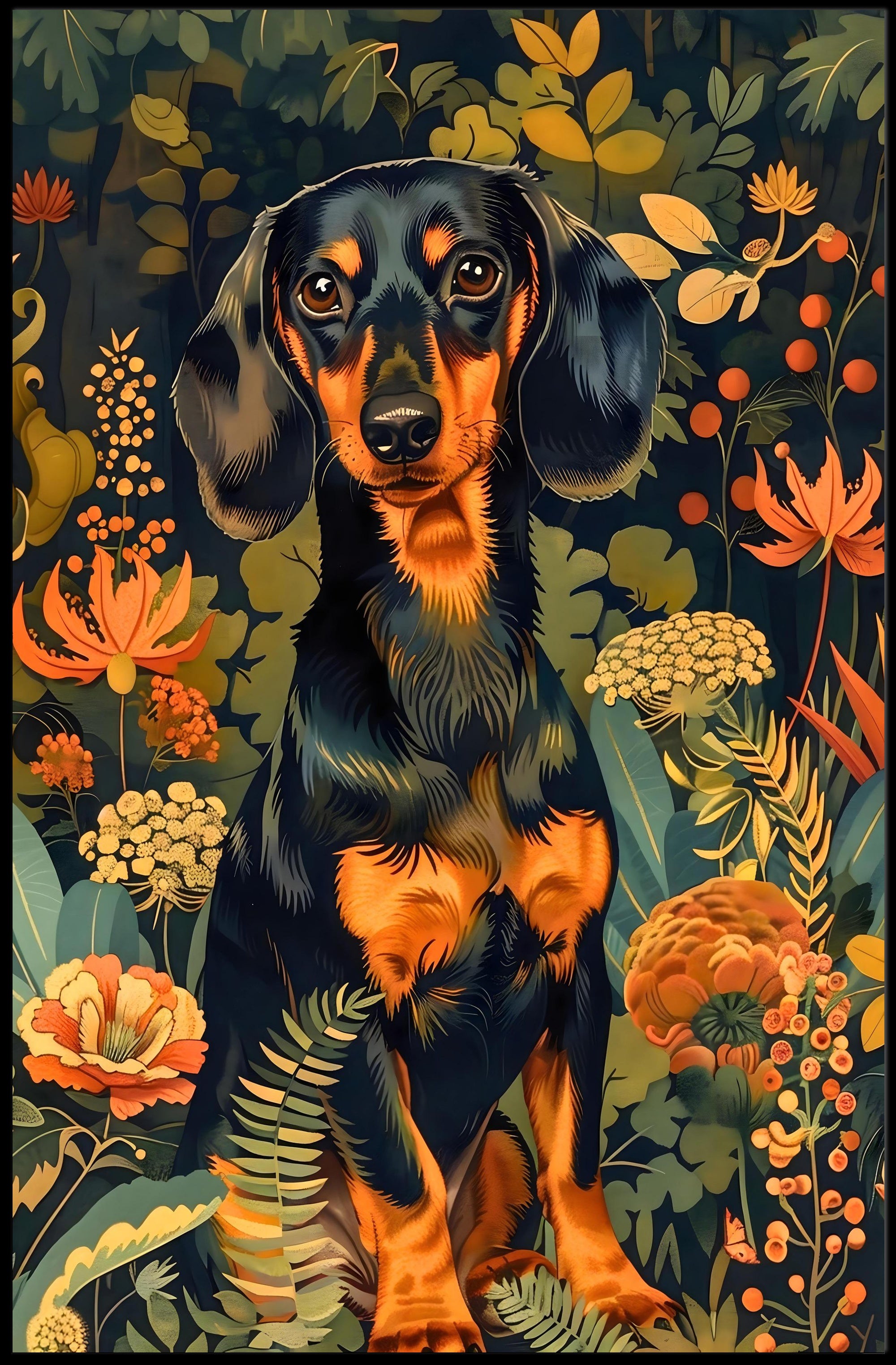 Dachshund in Bloom Wall Art Print