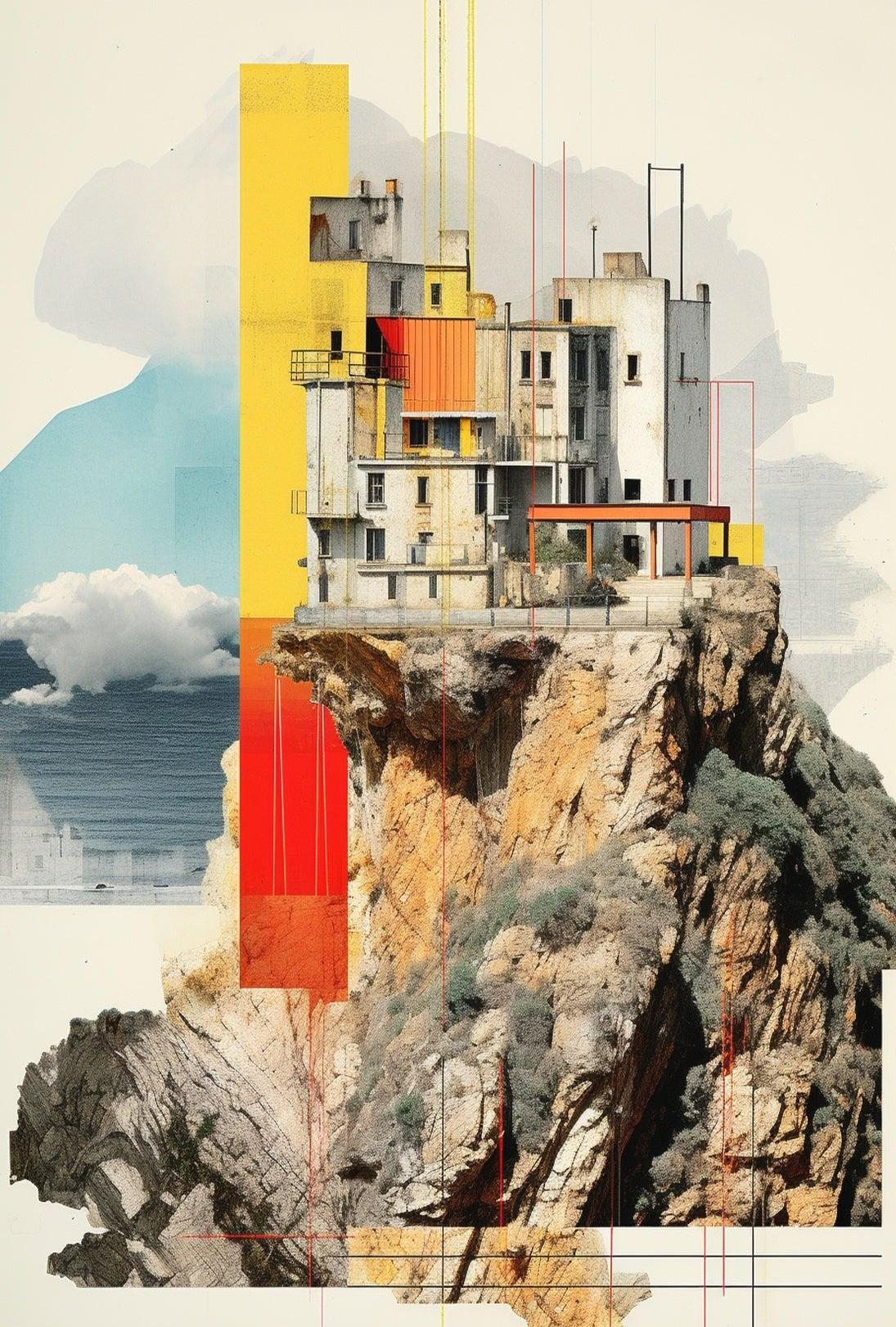 Modern Architecture on Cliff Artistic Abstract Poster