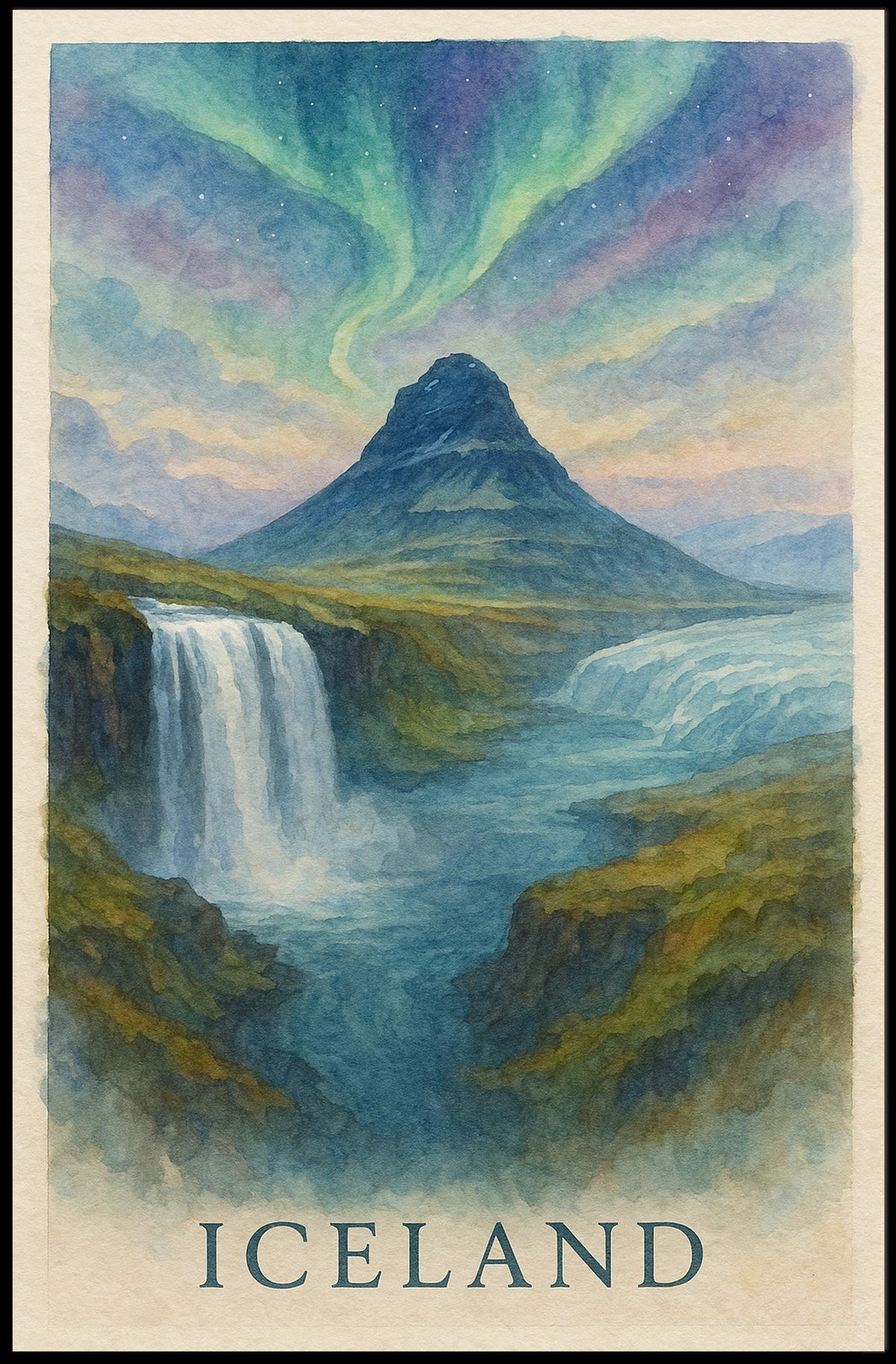 Enchanting Iceland Watercolor Poster