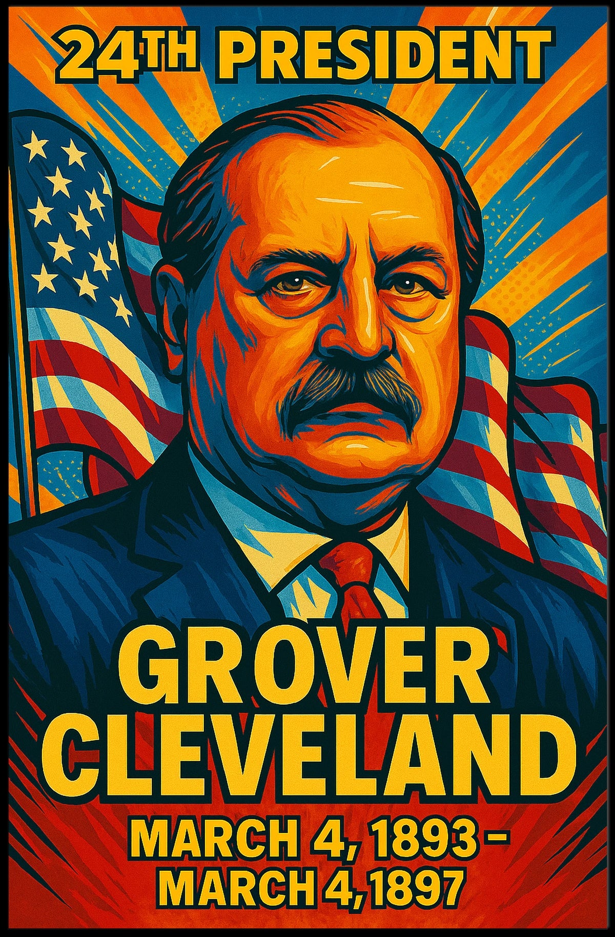 Grover Cleveland 24th President of the United States Colorful Comic Book Style Poster