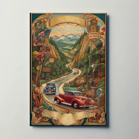 Retro Road Trip Through Hills And Pines Travel Poster