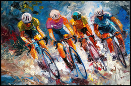 Dynamic Cyclists Racing Impressionistic Art Poster Print