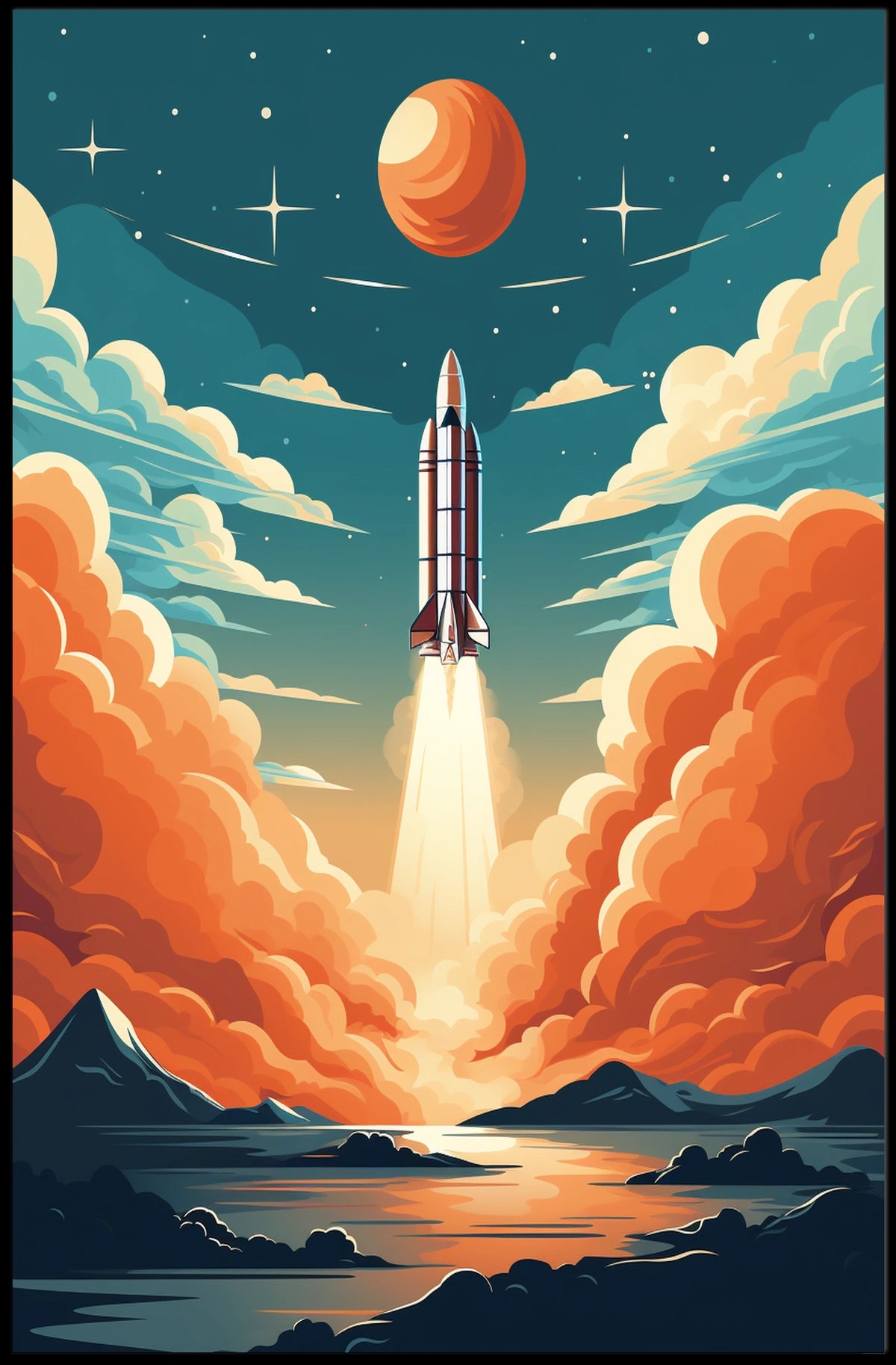 Rocket Launch Against Cosmic Backdrop Space or Astronomy Poster
