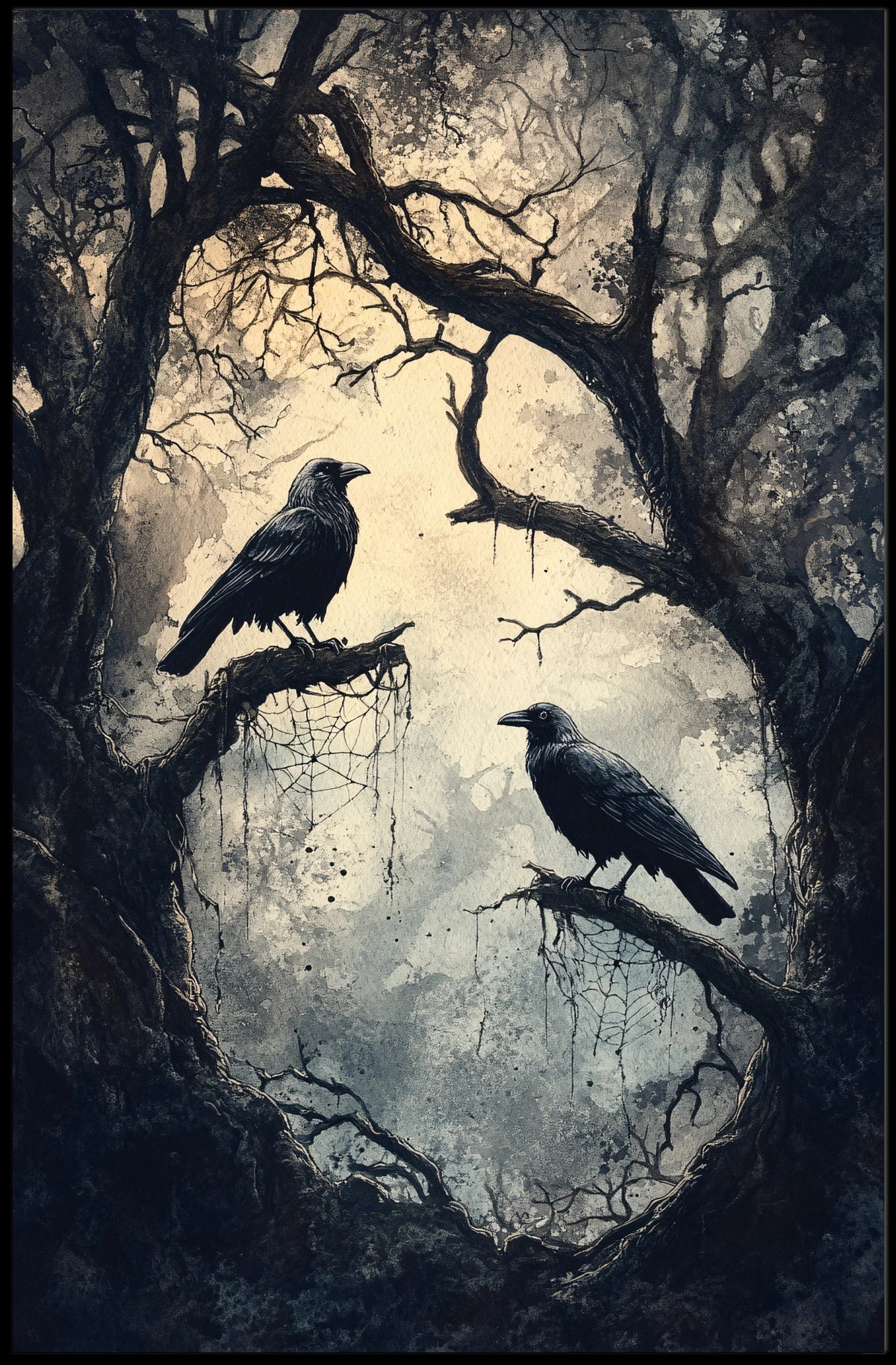 Ravens on Barren Branches Artistic Poster