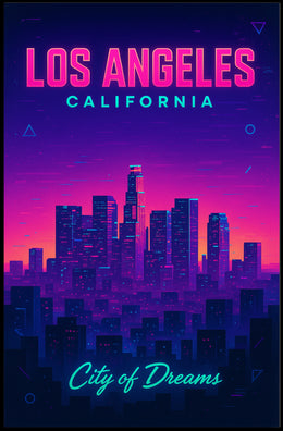 Neon Los Angeles Skyline Retro-Futuristic Urban or Cityscape Poster