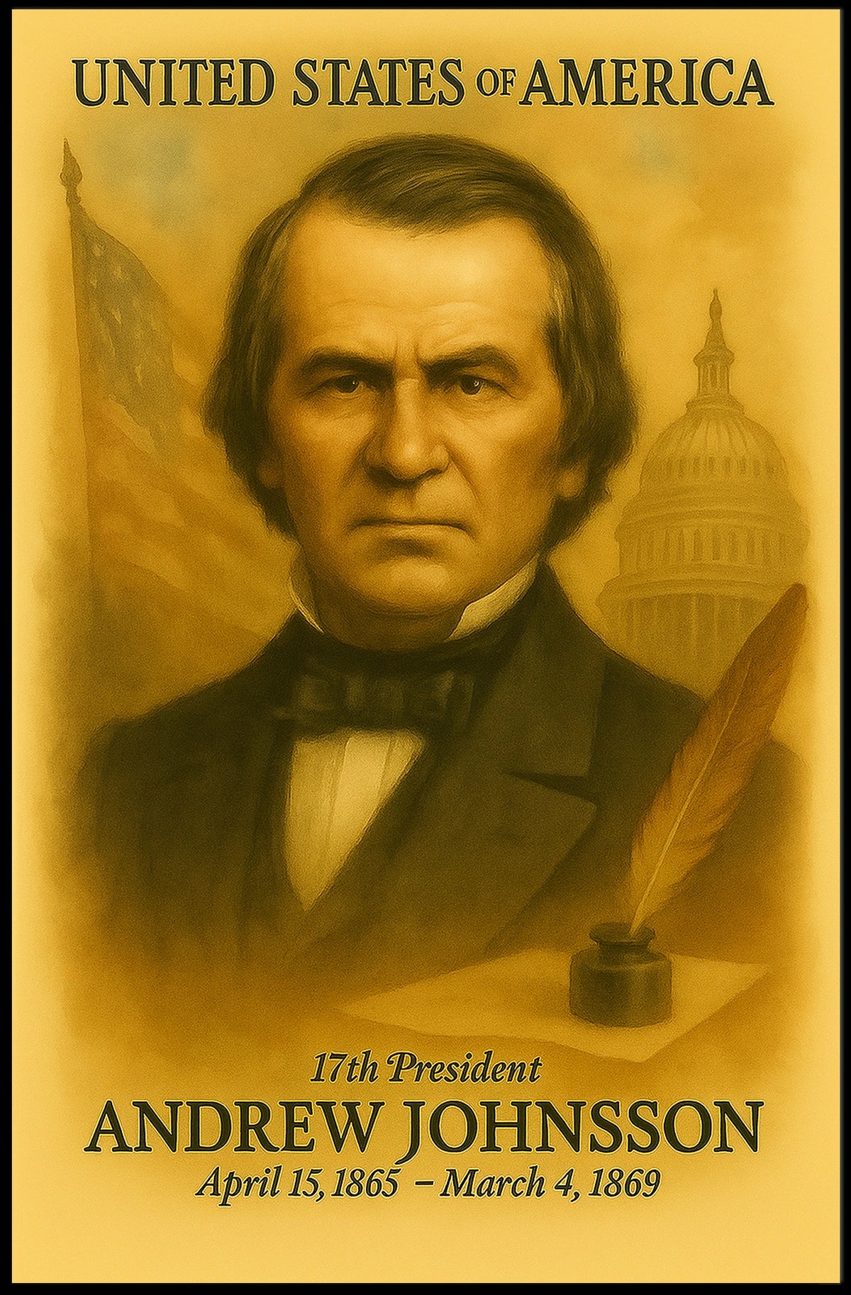 Andrew Johnson 17th President of the United States Vintage Watercolor Poster
