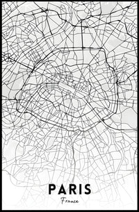 Minimalist Black and White Paris Map Urban Poster