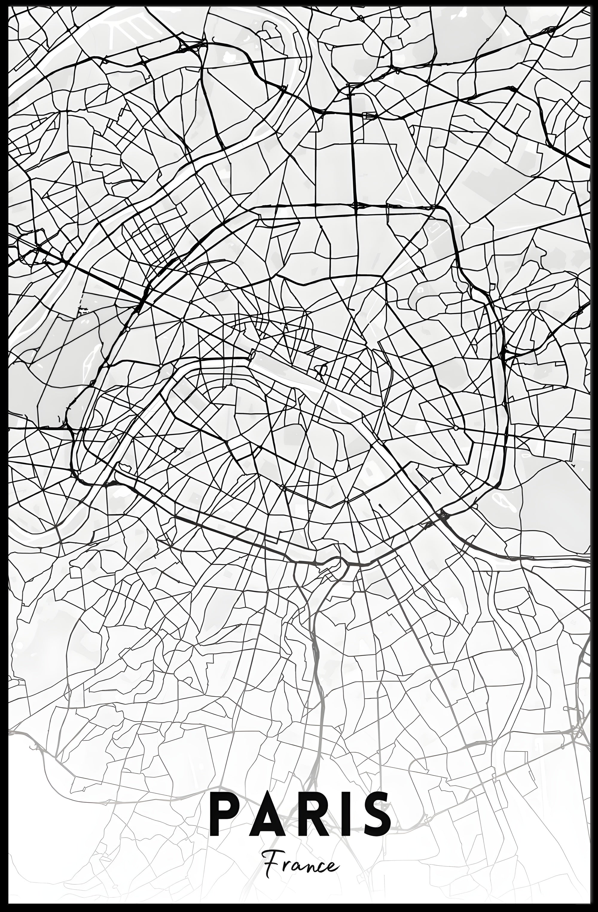 Minimalist Black and White Paris Map Urban Poster