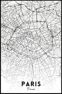 Minimalist Black and White Paris Map Urban Poster