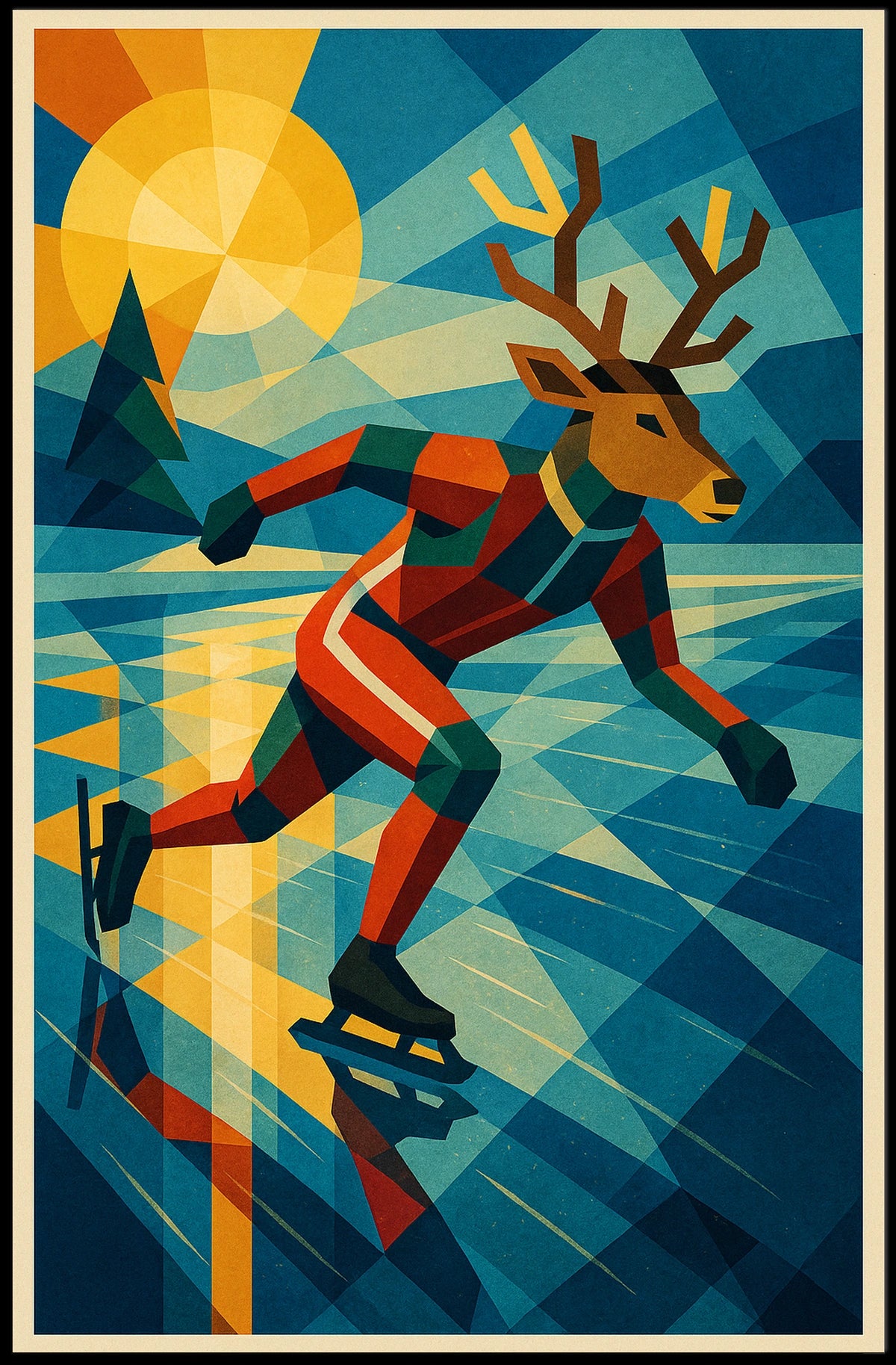 Dashing Deer on Ice: Abstract Sports Poster