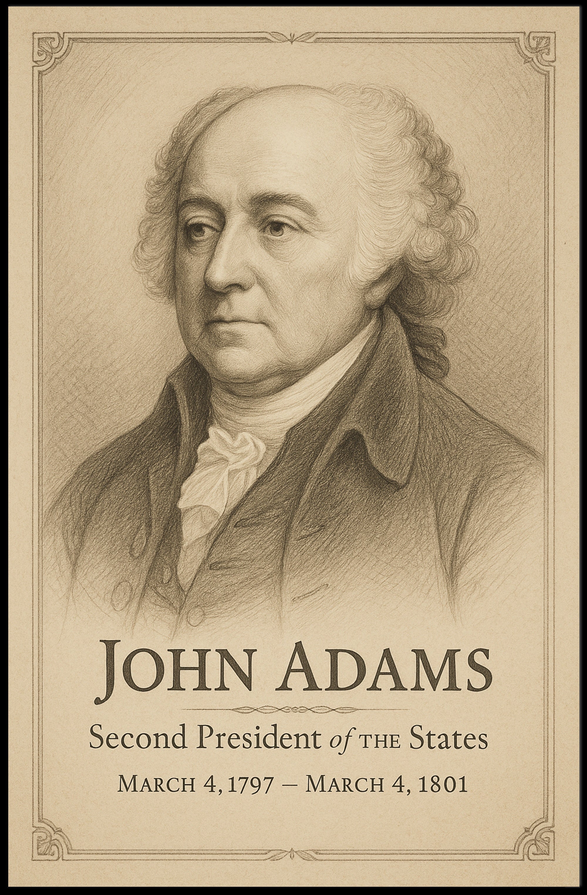 John Adams Presidential Portrait Vintage Patriotic Historical Poster