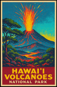 Hawaii Volcanoes Travel Art Deco Poster