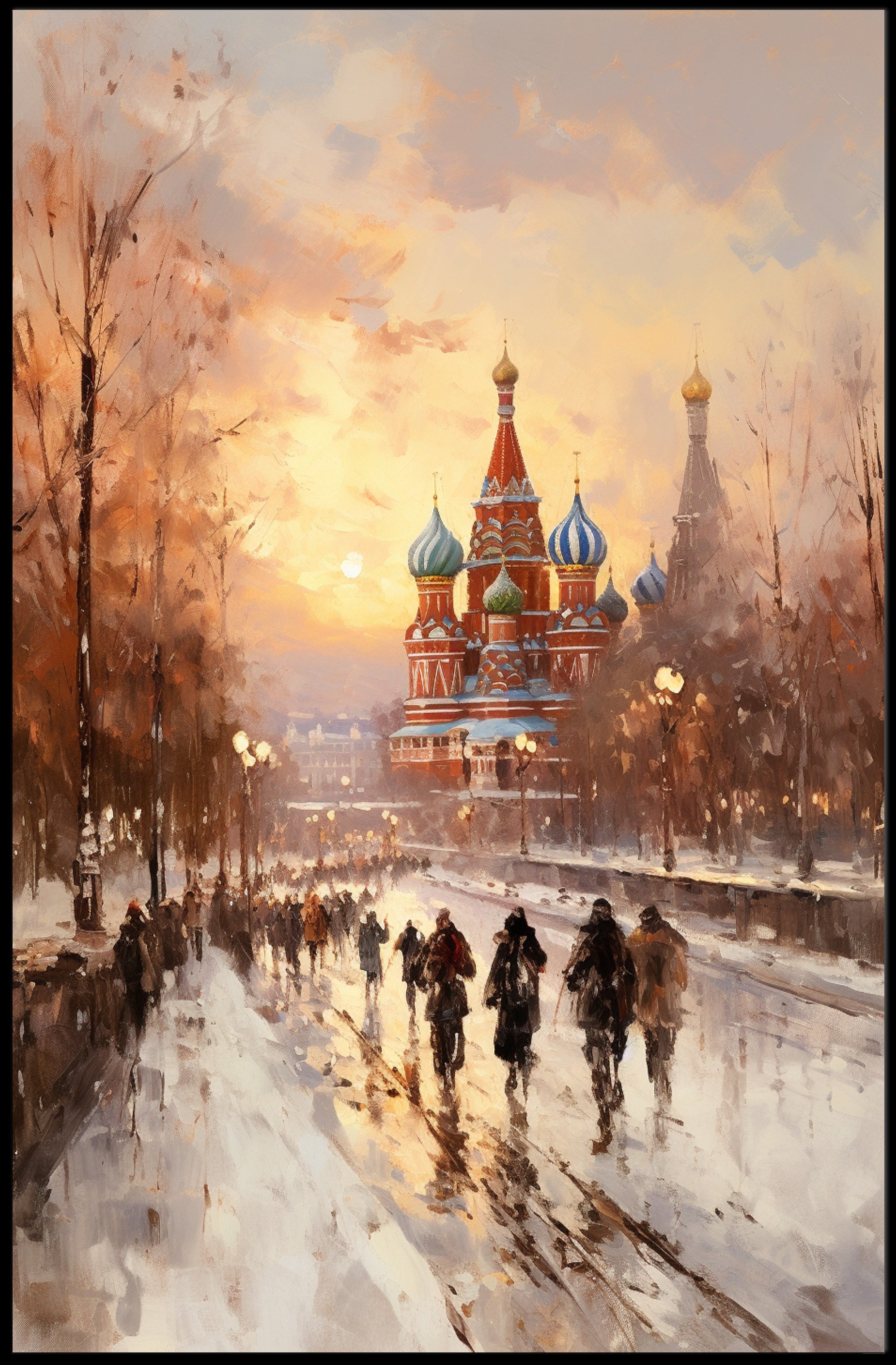 Winter Stroll By St. BasilS Cathedral Poster