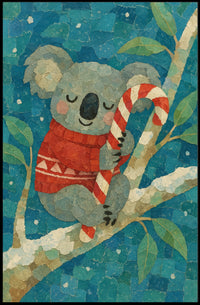 Cozy Koala with Candy Cane Poster