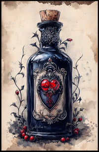 Vintage Glass Bottle Illustration Print - Abstract, Artistic, or Pop Culture Poster