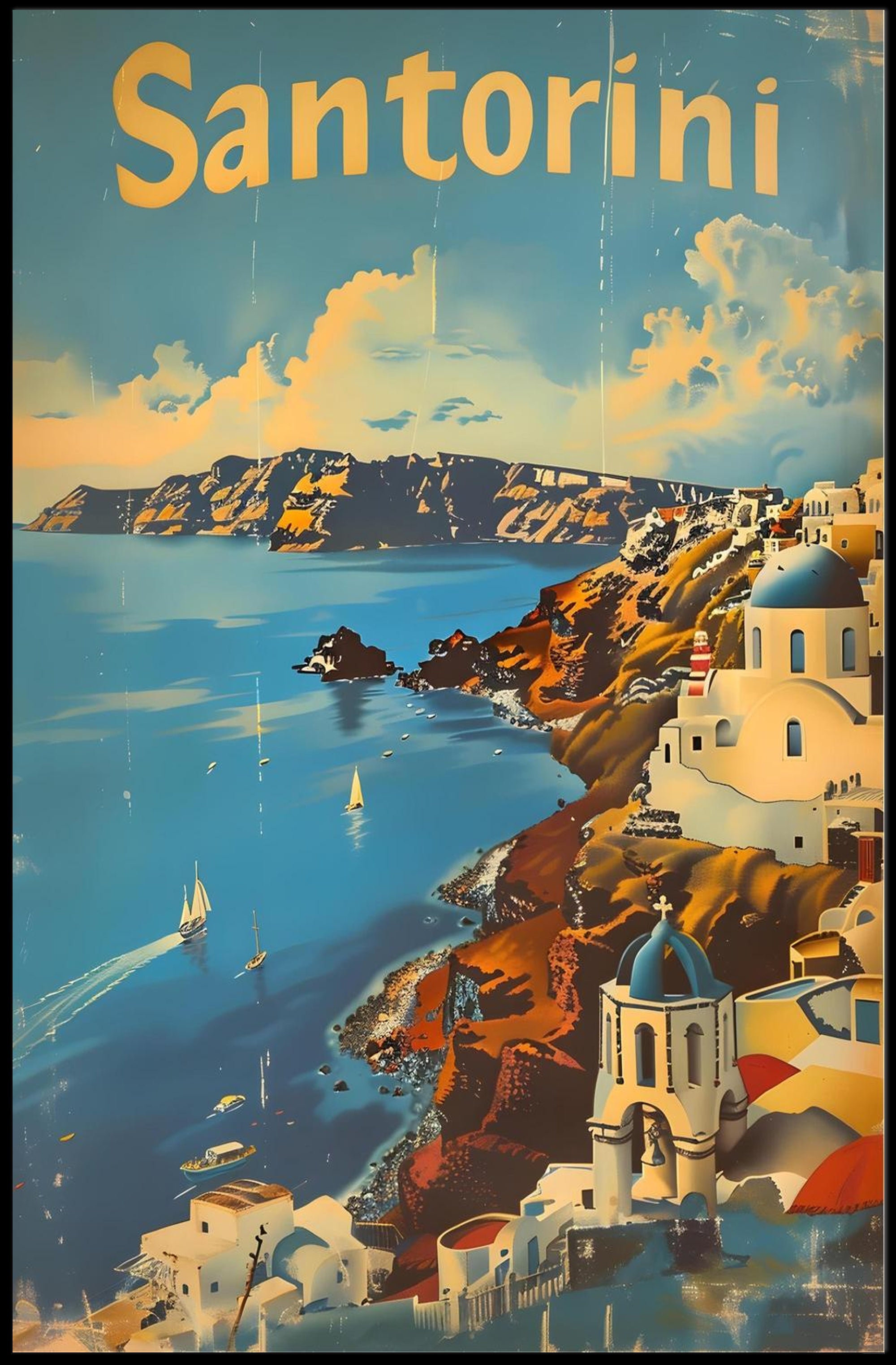Santorini Escape: Aegean Serenity with Sailboats Poster