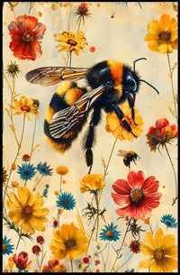Vibrant Bee Meadow Art Print: Animal Poster