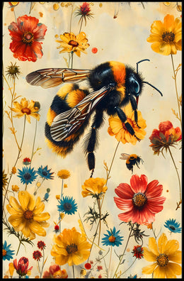 Vibrant Bee Meadow Art Print: Animal Poster