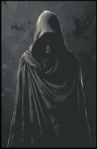 Mysterious Hooded Figure Dark Fantasy Poster PosterGoat