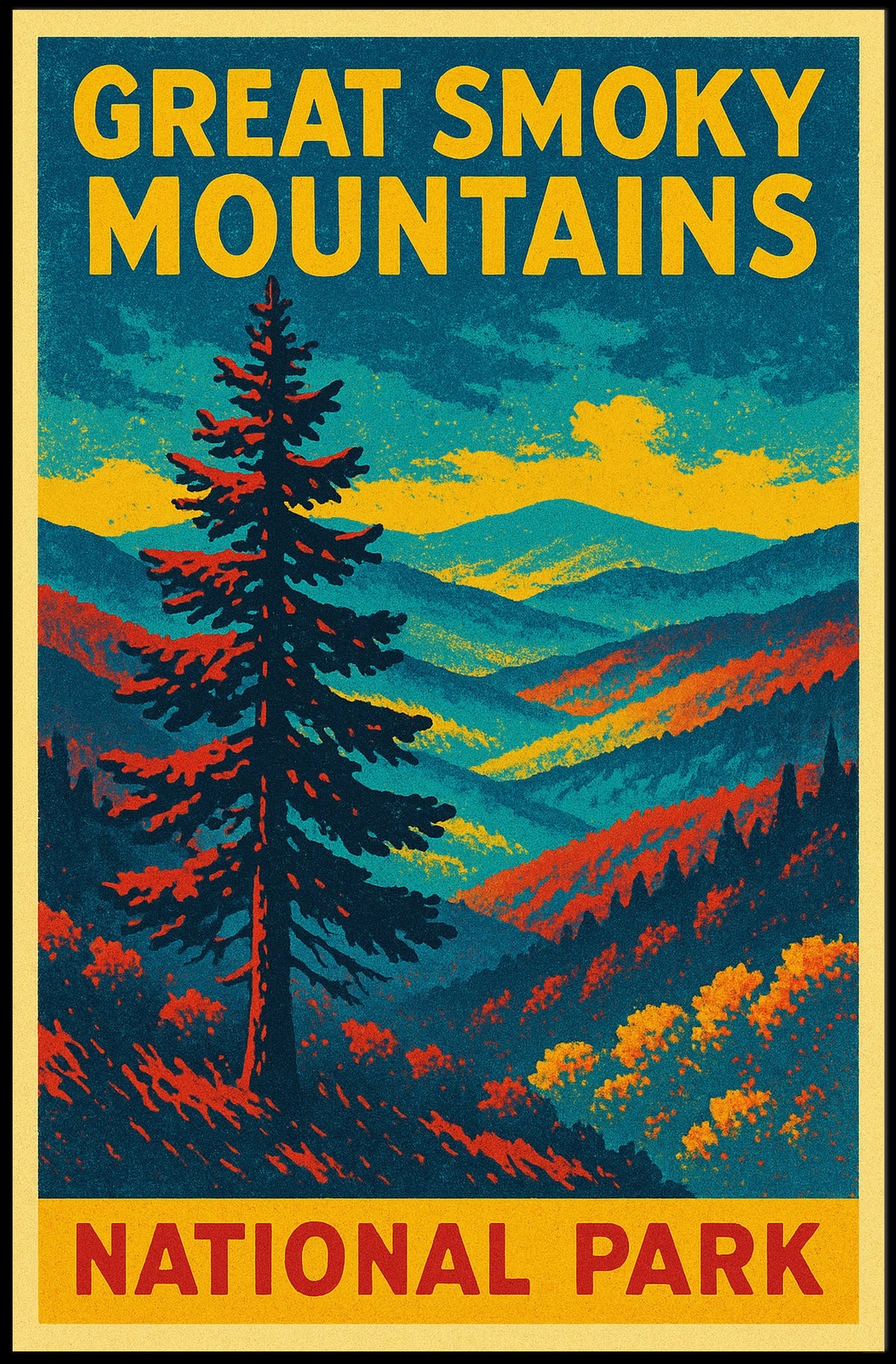 Great Smoky Mountains Vintage Travel Poster Art Nostalgic Retro Adventure Landscape Poster