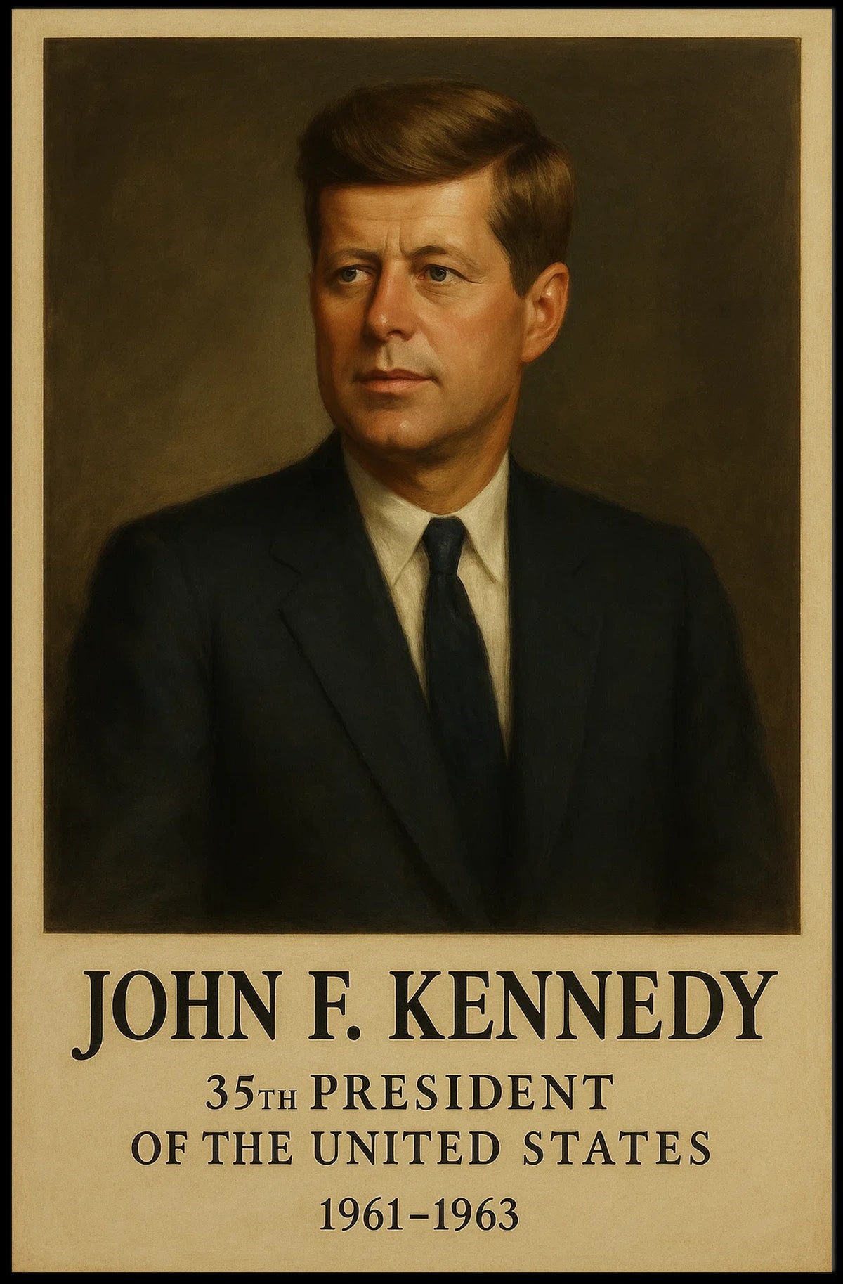 John F. Kennedy Portrait from 1960s Historical Presidential Poster