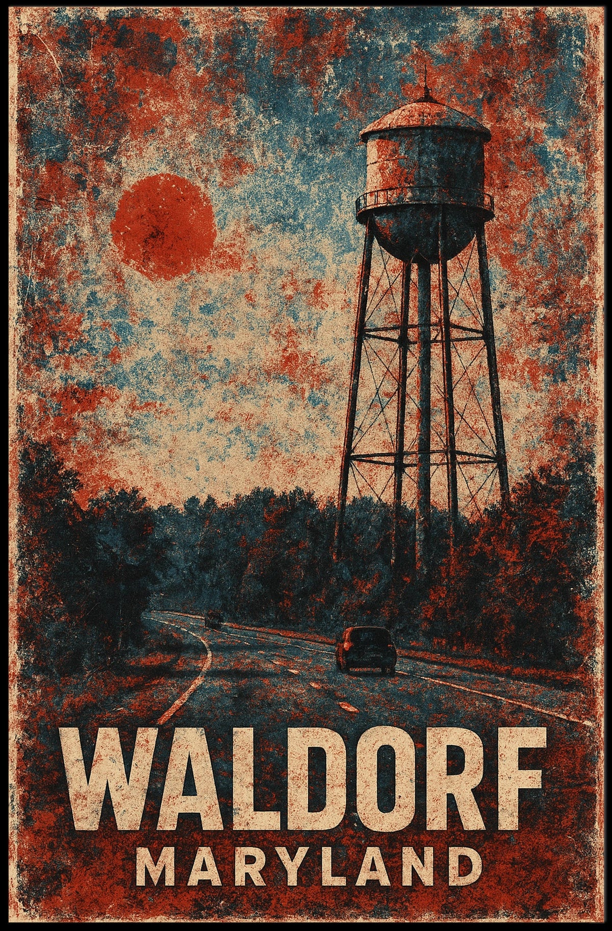 Water Tower Americana Retro Nostalgic Poster
