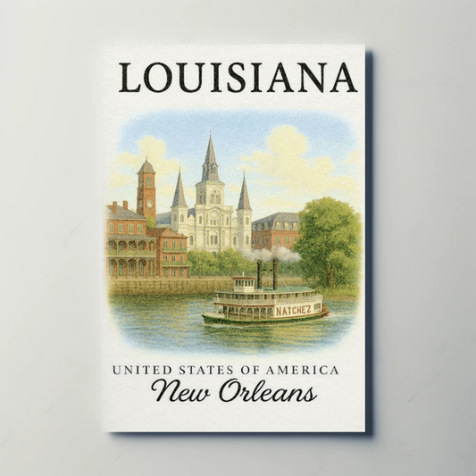New Orleans Louisiana Cathedral Steamboat River Poster
