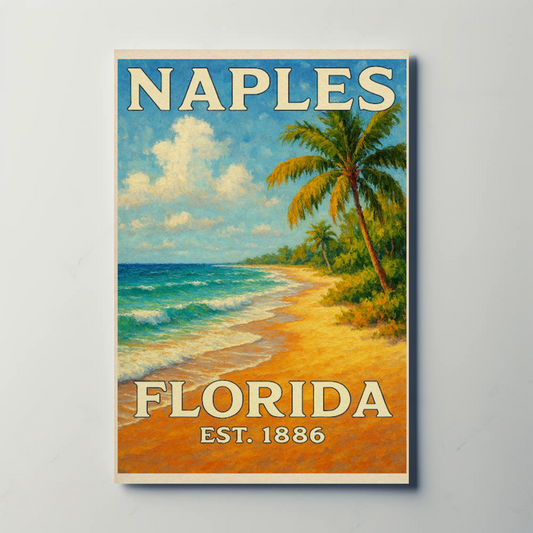 Naples Florida Beach Palms Surf Coastline Travel Poster