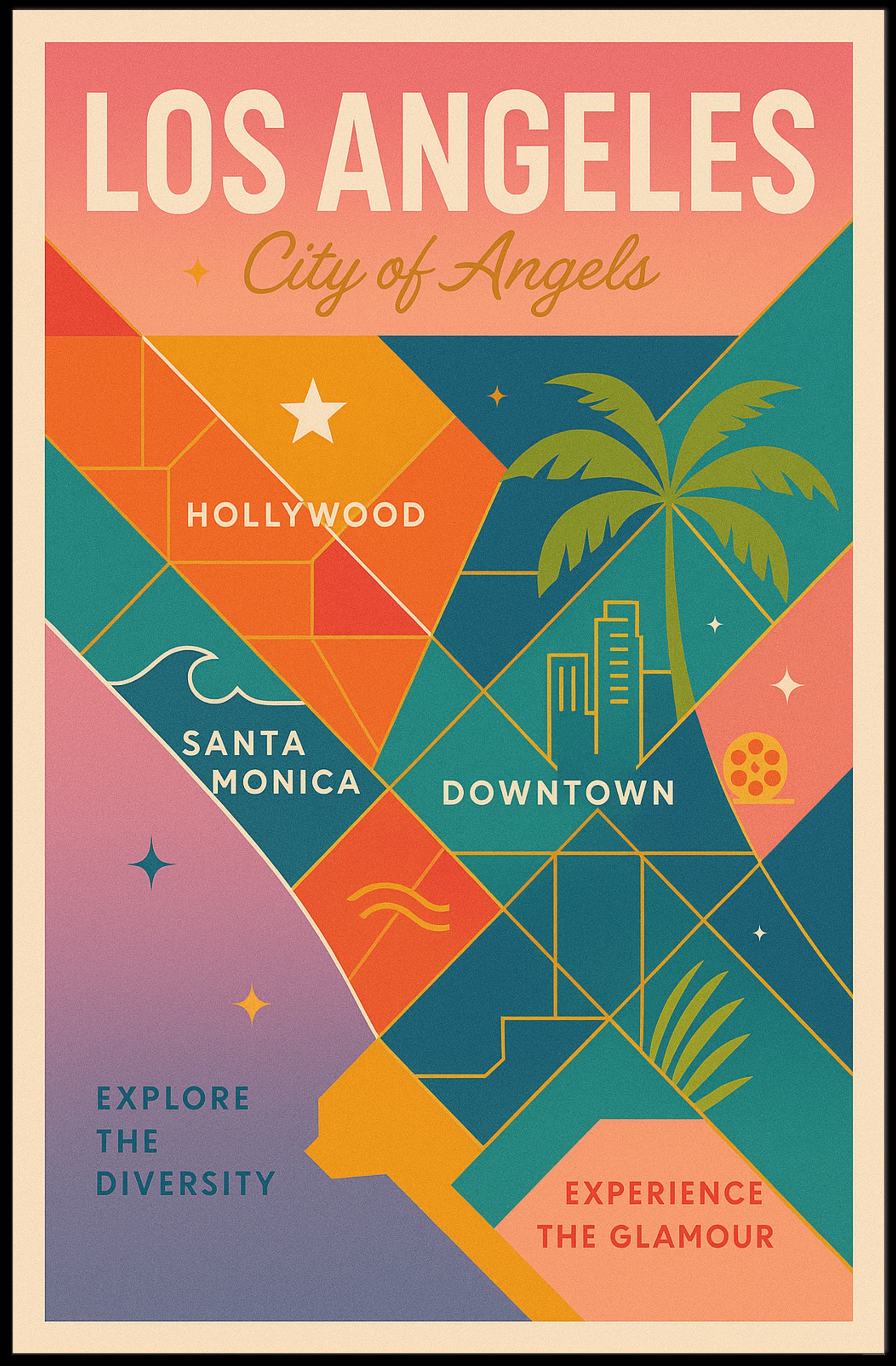 Vibrant Los Angeles Map Retro-Modern Travel Poster PosterGoat