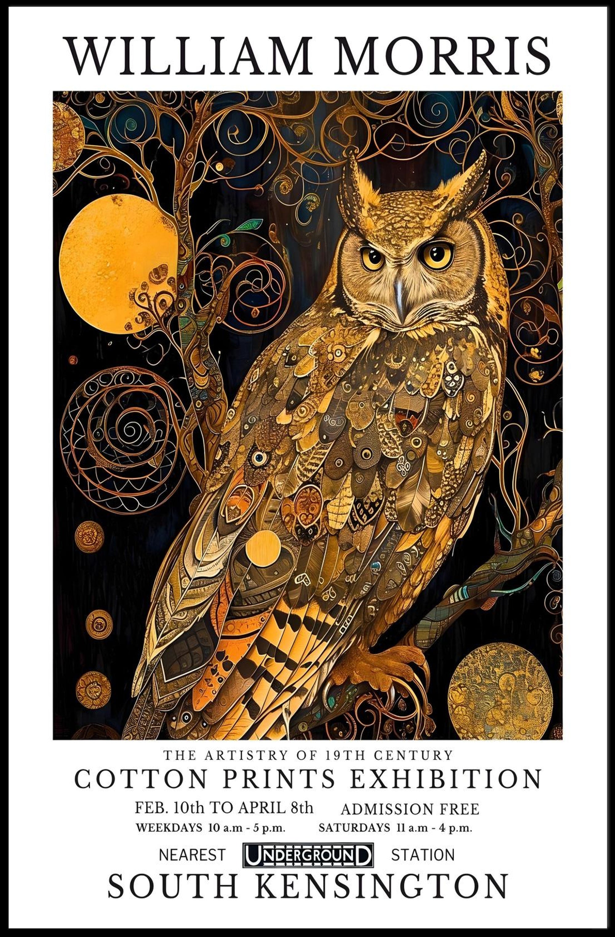 Elegant Owl Motif William Morris Artistic Poster