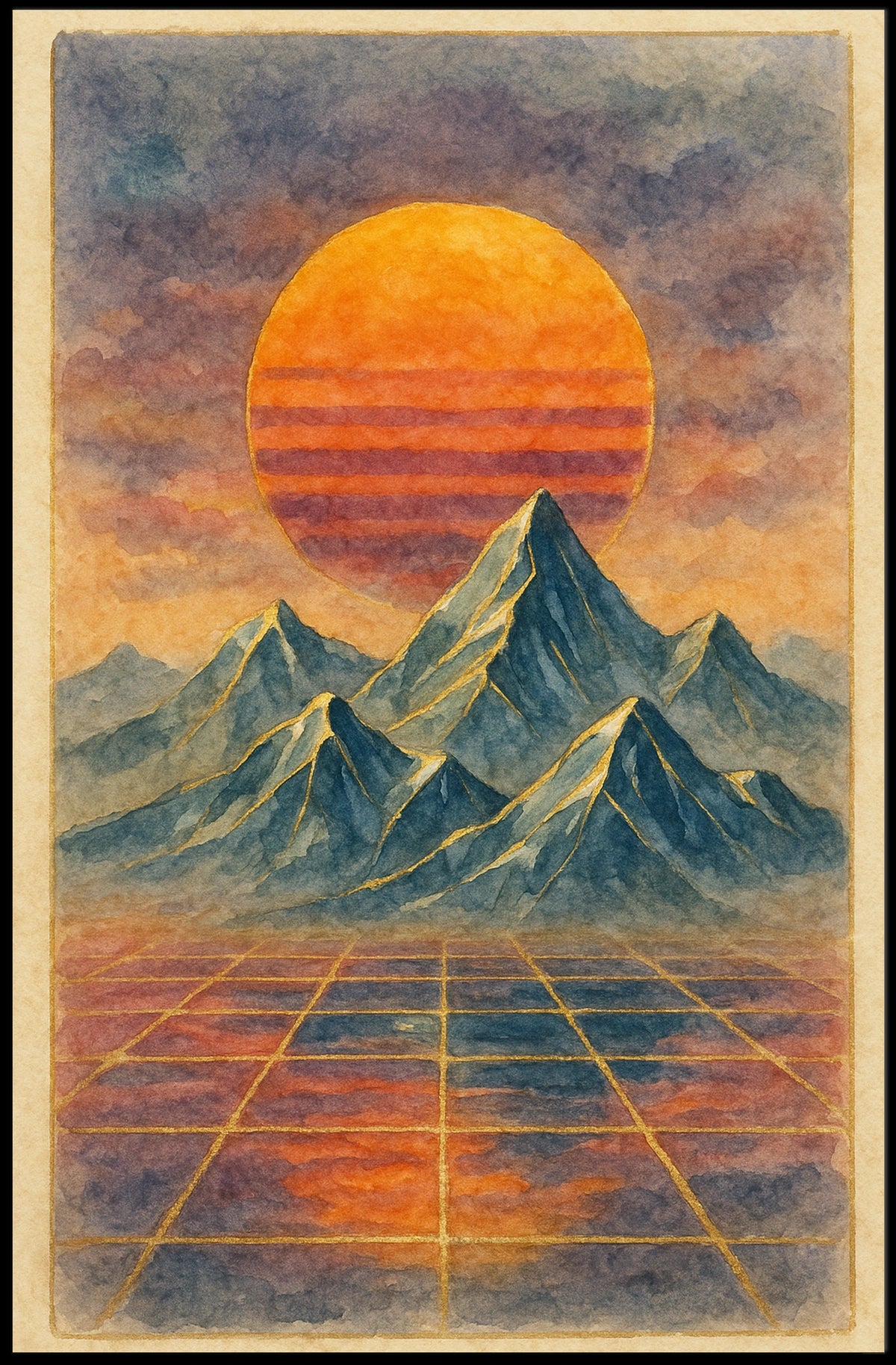 Surreal Retro-Futuristic Sunrise Futuristic Sci-Fi Poster