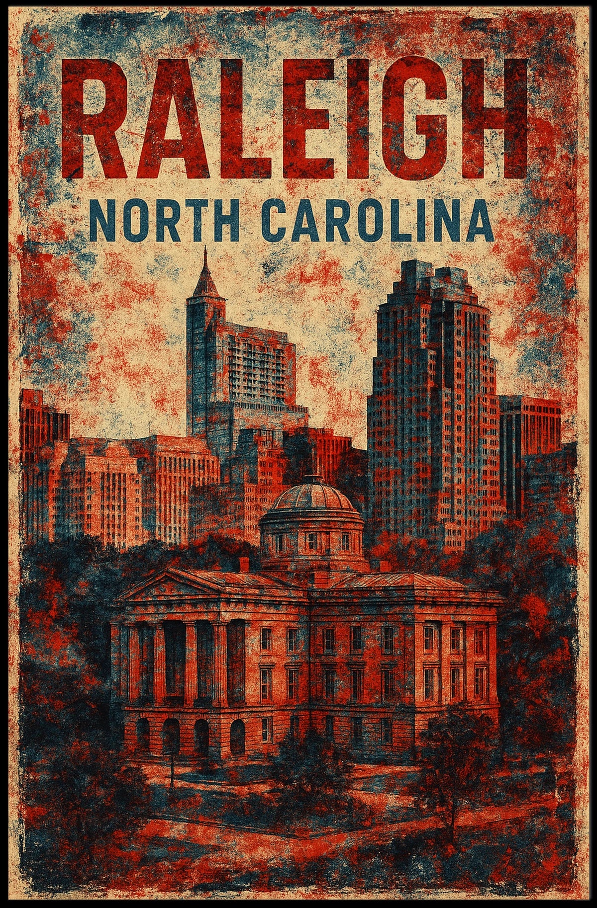 Raleigh Urban Heritage Vintage Travel Lithograph Poster