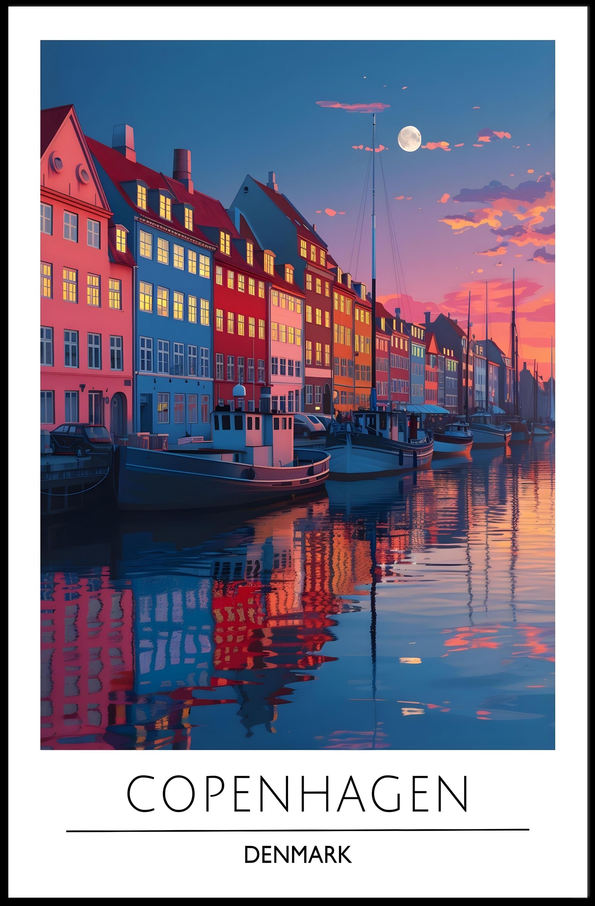 Copenhagen Nyhavn Twilight Scene Urban or Cityscape Poster