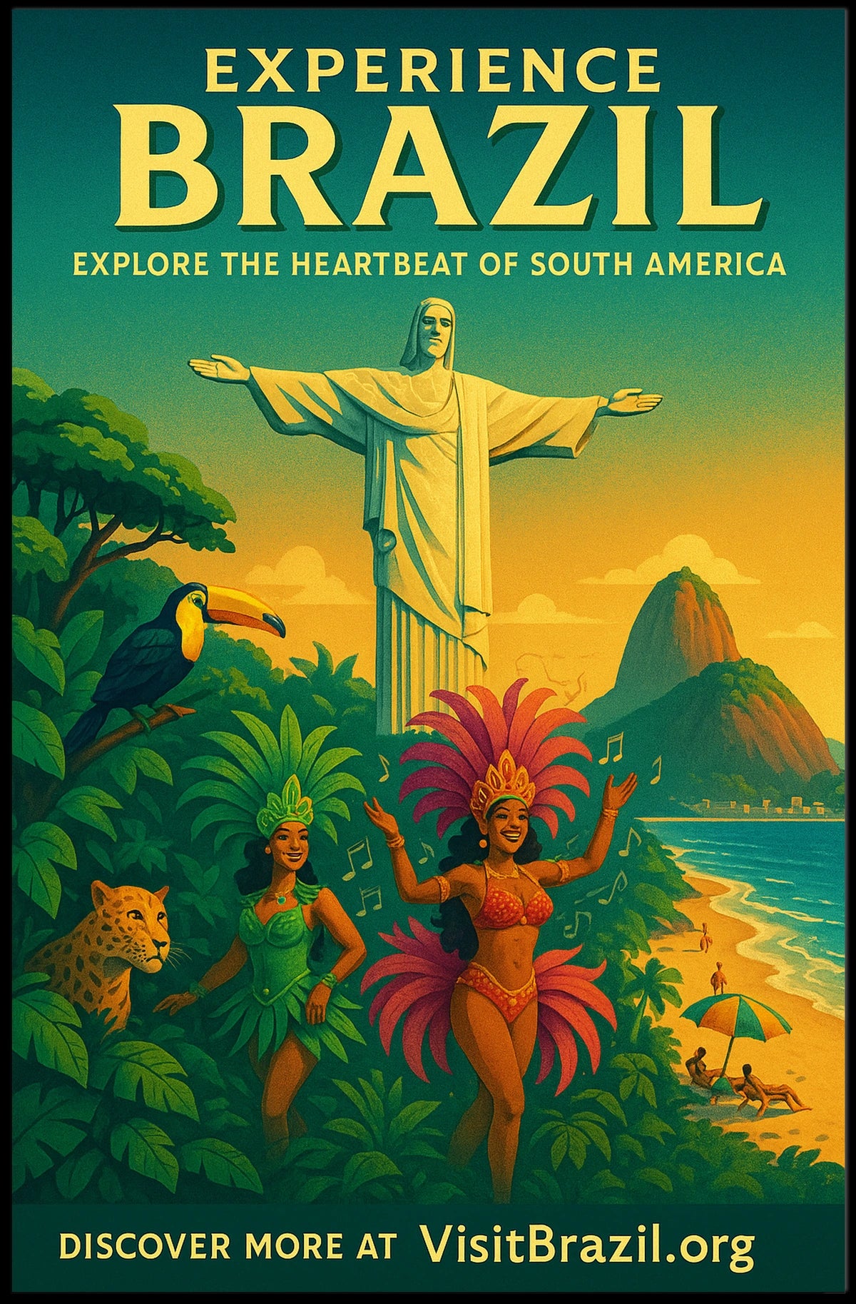Brazil Culture and Nature Vibrant Dancers Wildlife Poster