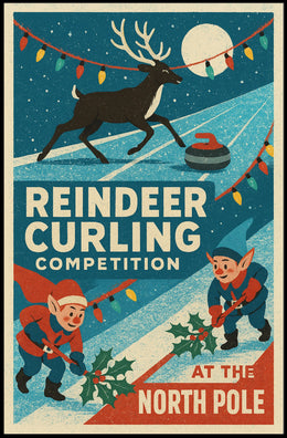 Reindeer Curling Competition Poster