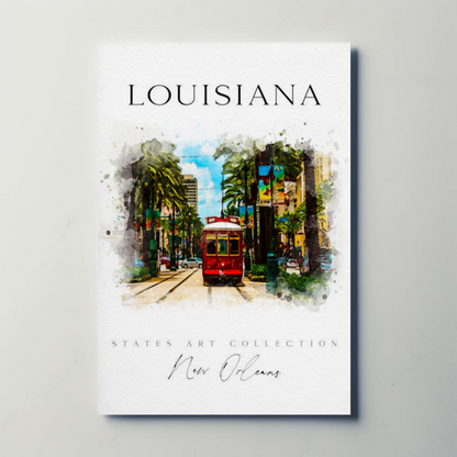 New Orleans Louisiana Streetcar Watercolor Art Poster