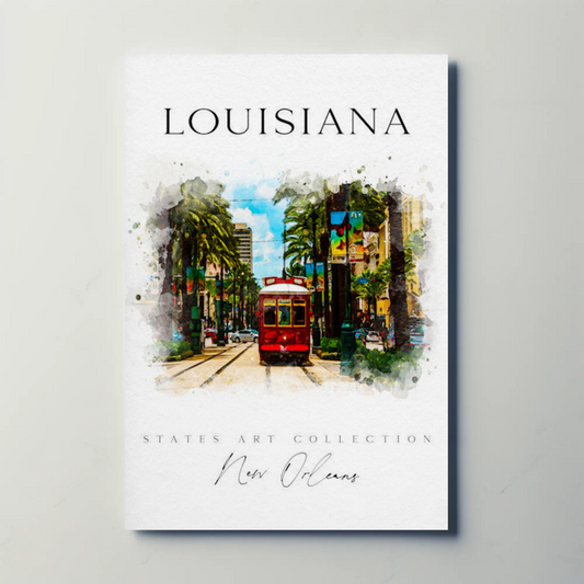 New Orleans Louisiana Streetcar Watercolor Art Poster