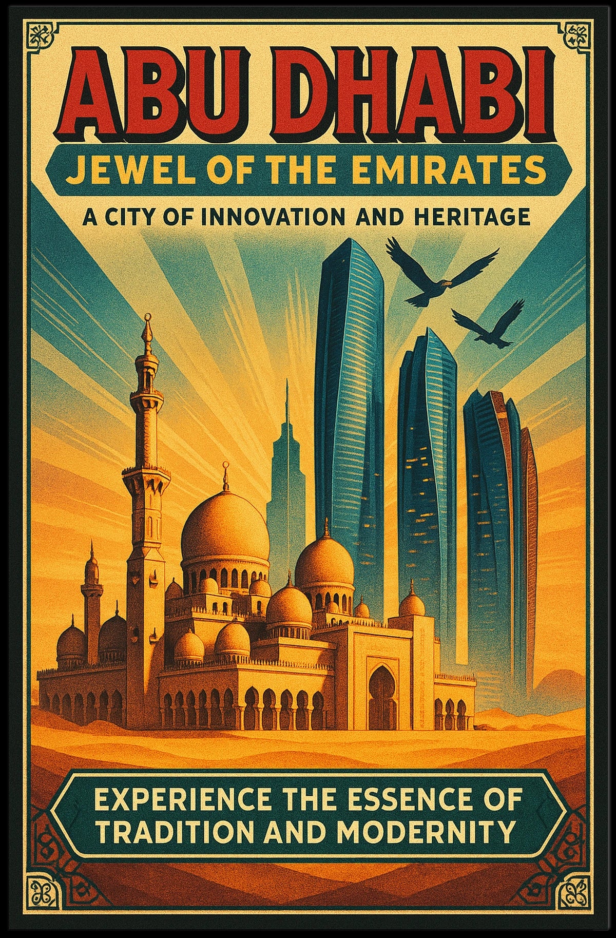 Abu Dhabi's Skyline Jewel of the Emirates Travel Poster