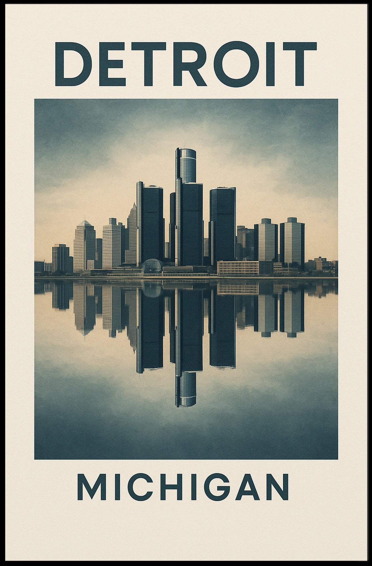 Detroit Skyline Reflection Poster