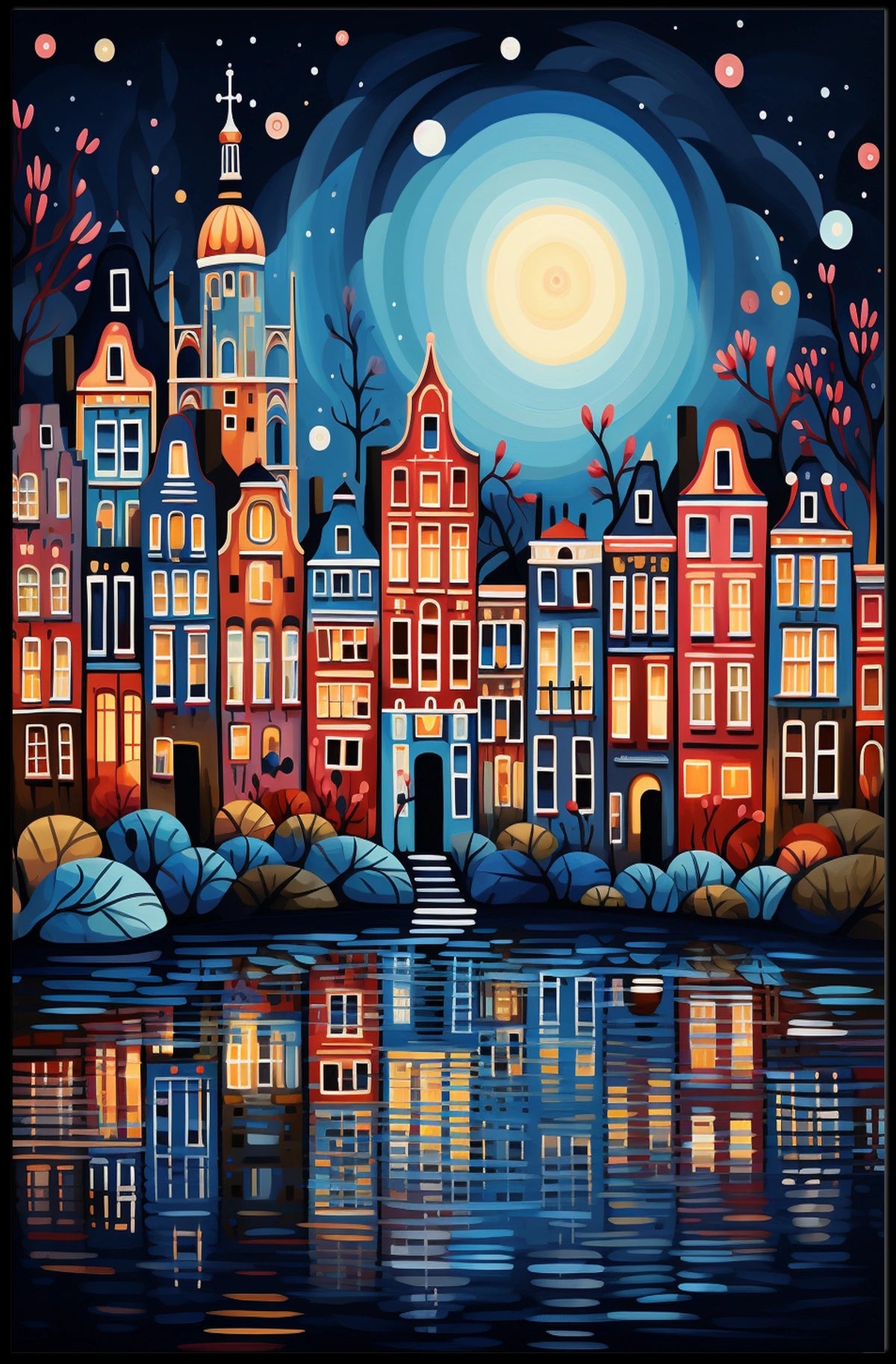 Charming European Townhouses Canal Travel Poster